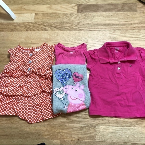 2T Girls Shirt Bundle Tommy Hilfiger Polo Peppa Pig Pink Short Sleeve Toddler - Picture 1 of 16